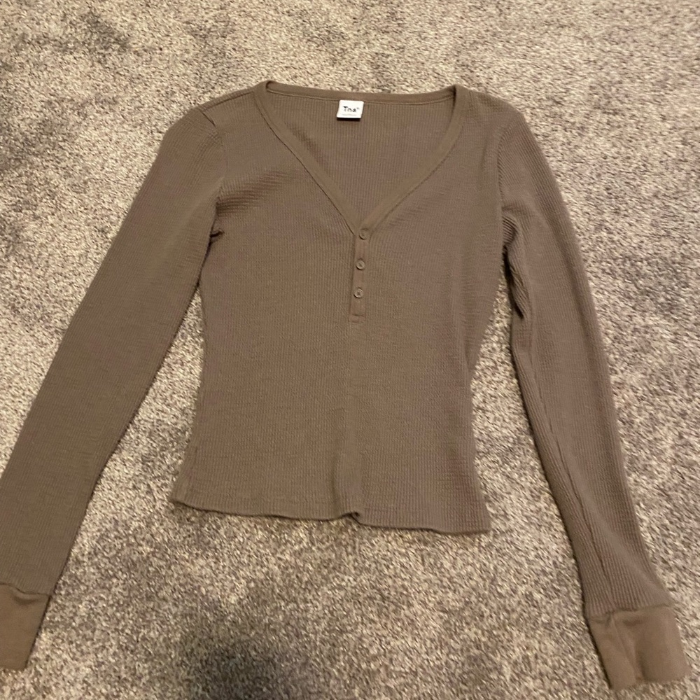 TNA waffle knit long sleeve top